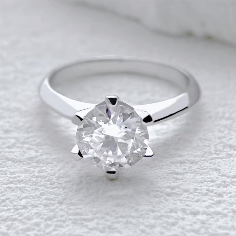 Anel Solitário em Prata 925 com Moissanite 1 CT