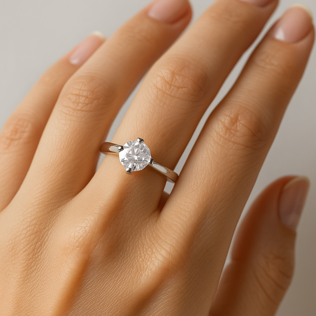 Anel Solitário em Prata 925 com Moissanite 1 CT
